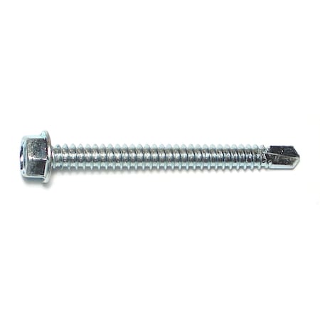 Self-Drilling Screw, #14 x 2-1/2 in, Zinc Plated Steel Flange Hex Head External Hex Drive, 12 PK